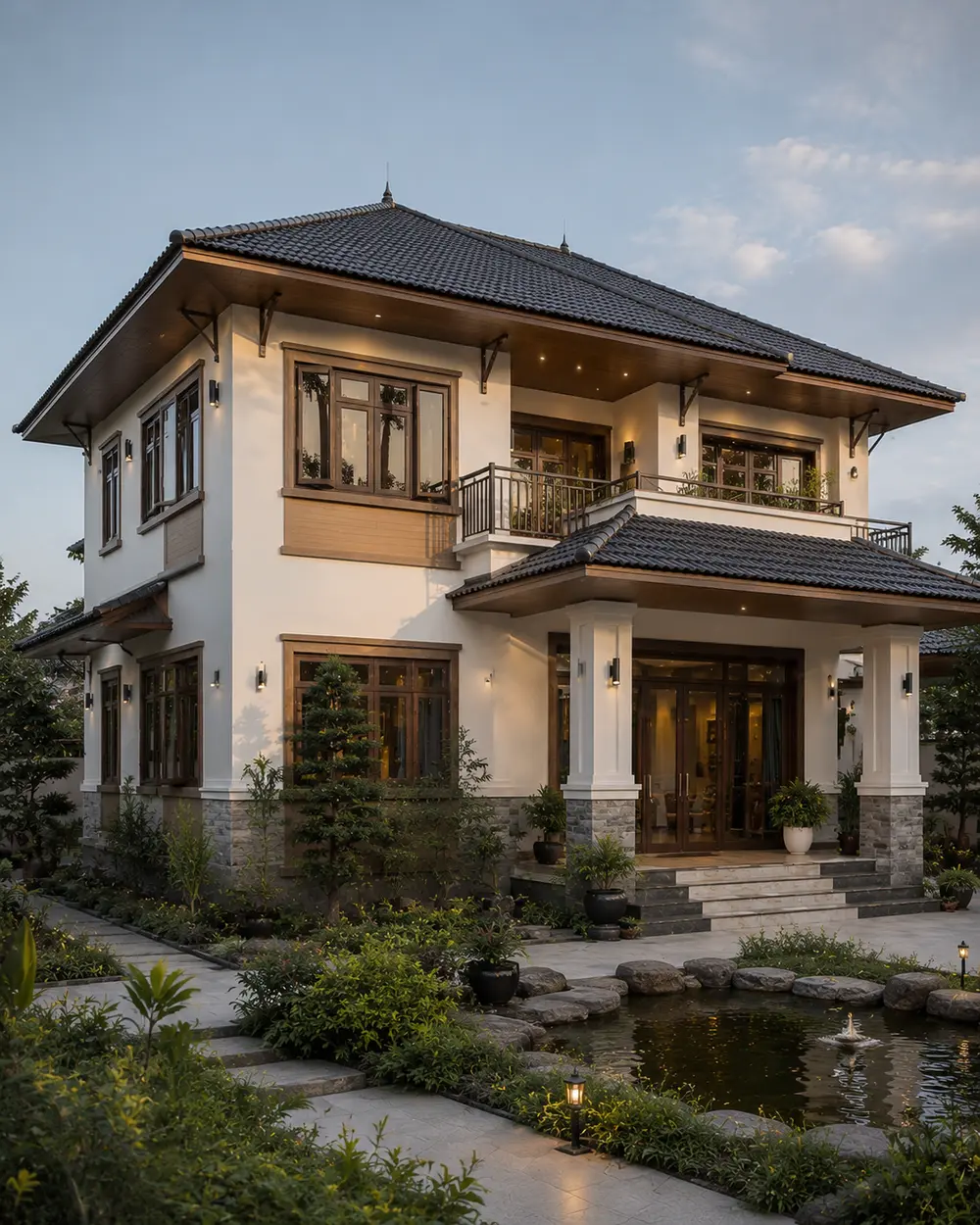 Biệt thự mái Nhật 2 tầng – khu vườn tĩnh tại Bắc Ninh – Góc nhìn 02 · Sân vườn