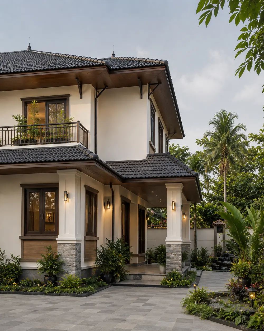 Biệt thự mái Nhật 2 tầng – khu vườn tĩnh tại Bắc Ninh – Góc nhìn 03 · Hiên nhà