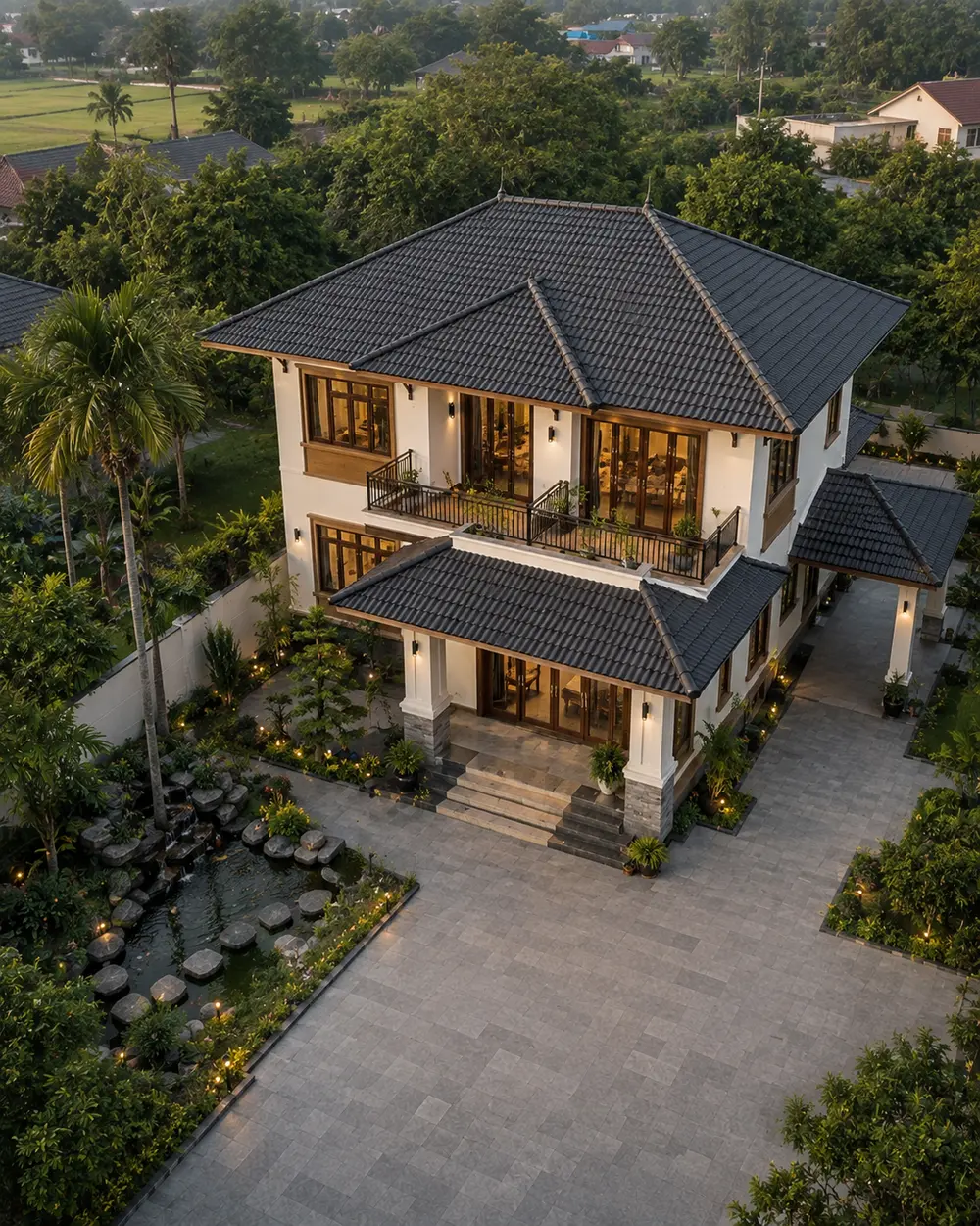 Biệt thự mái Nhật 2 tầng – khu vườn tĩnh tại Bắc Ninh – Góc nhìn 05 · Góc nhìn trên cao