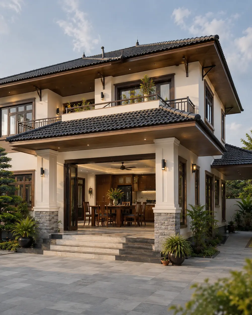 Biệt thự mái Nhật 2 tầng – khu vườn tĩnh tại Bắc Ninh – Góc nhìn 07 · Hiên nhà