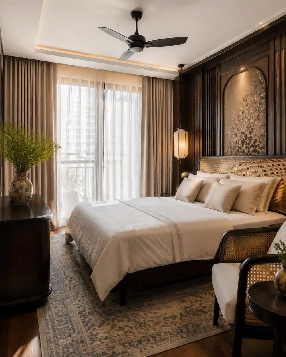 Căn hộ Indochine đương đại 120m² – Hà Nội – Góc nhìn 06 · Phòng ngủ