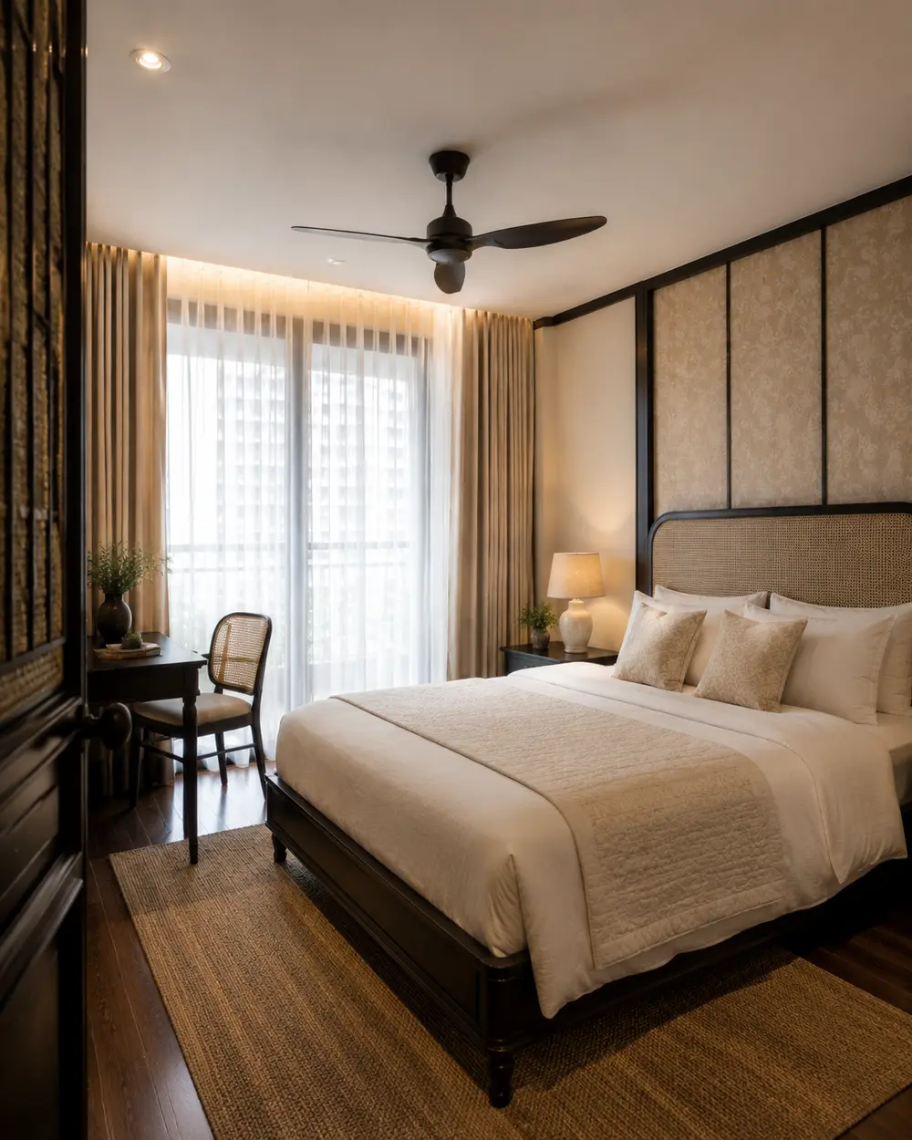 Căn hộ Indochine đương đại 120m² – Hà Nội – Góc nhìn 10 · Phòng ngủ