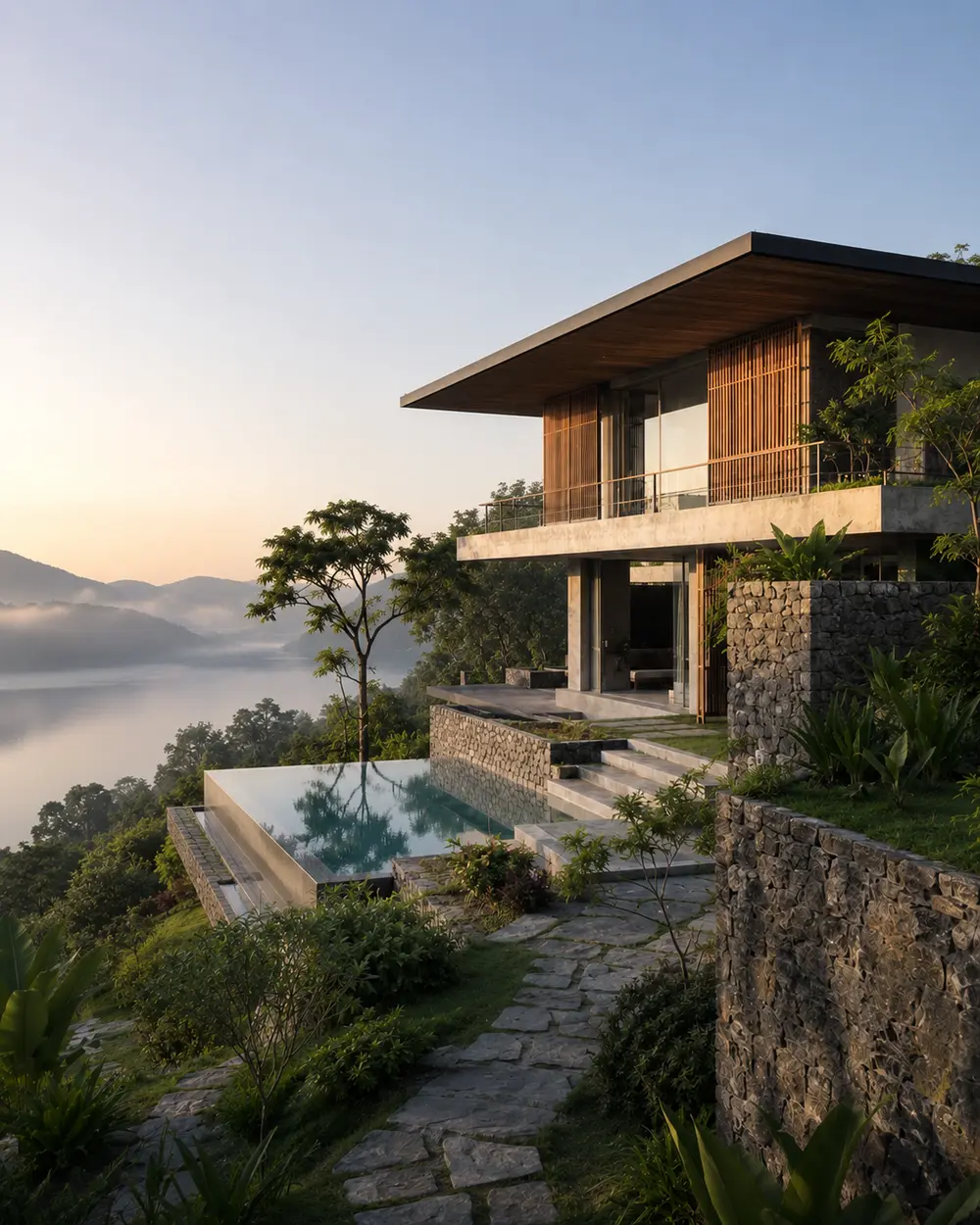 Villa ven hồ – không gian nghỉ dưỡng tại Hòa Bình – Góc nhìn 01 · Mặt đứng