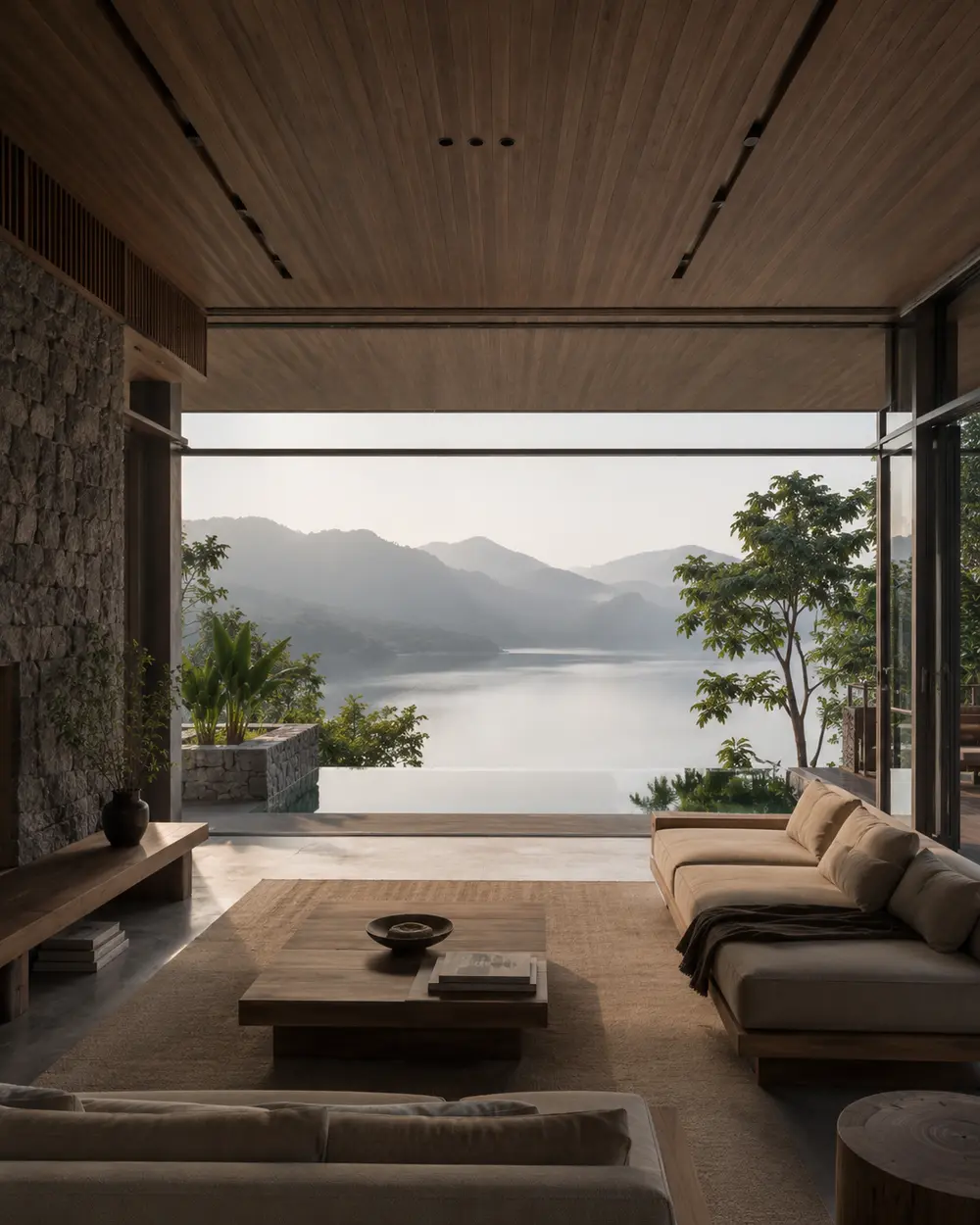 Villa ven hồ – không gian nghỉ dưỡng tại Hòa Bình – Góc nhìn 07 · Phòng khách