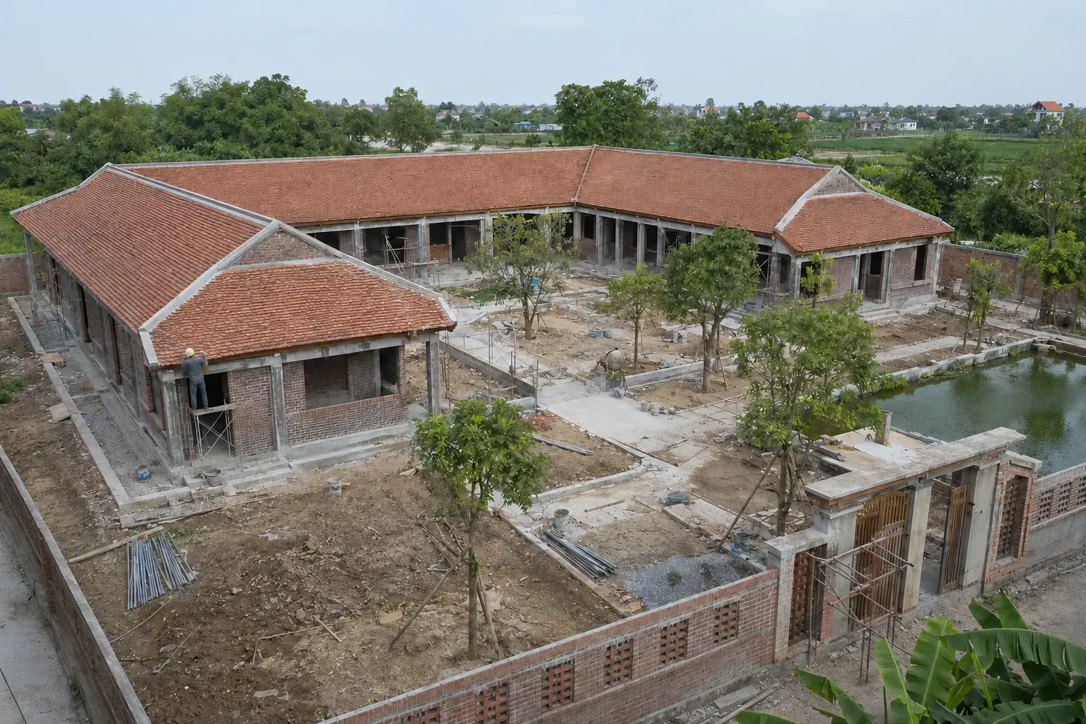 Minh họa giai đoạn thi công Biệt thự sân vườn đồng quê tại Nam Định