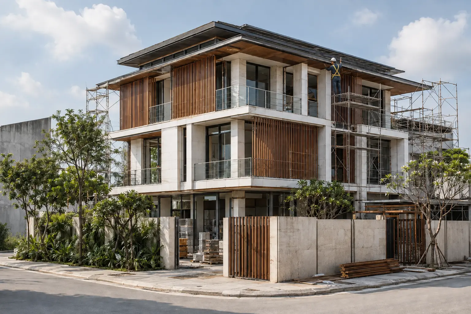Minh họa giai đoạn thi công Biệt thự hiện đại ba tầng tại Hà Nội