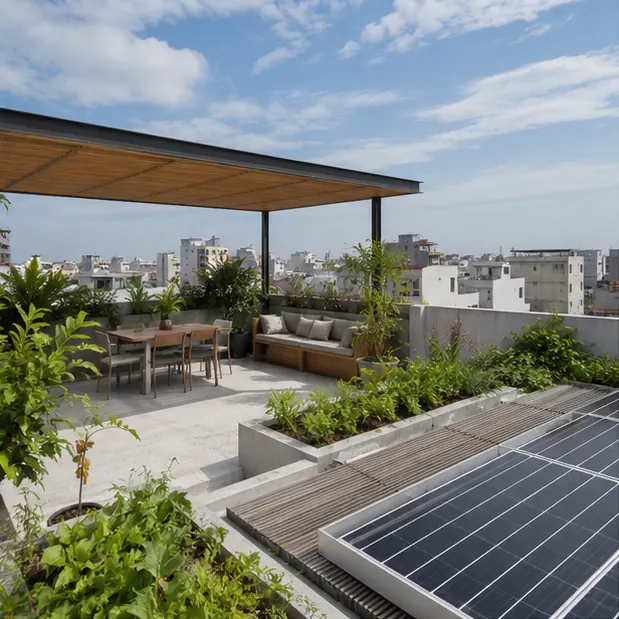 Sân thượng xanh của nhà phố hiện đại