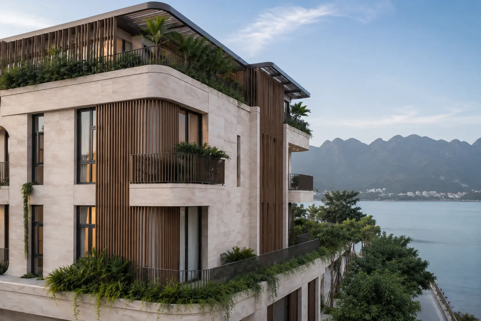 Mặt sau và lớp vỏ che nắng – Nhà phố lô góc hiện đại tại Hạ Long, Quảng Ninh