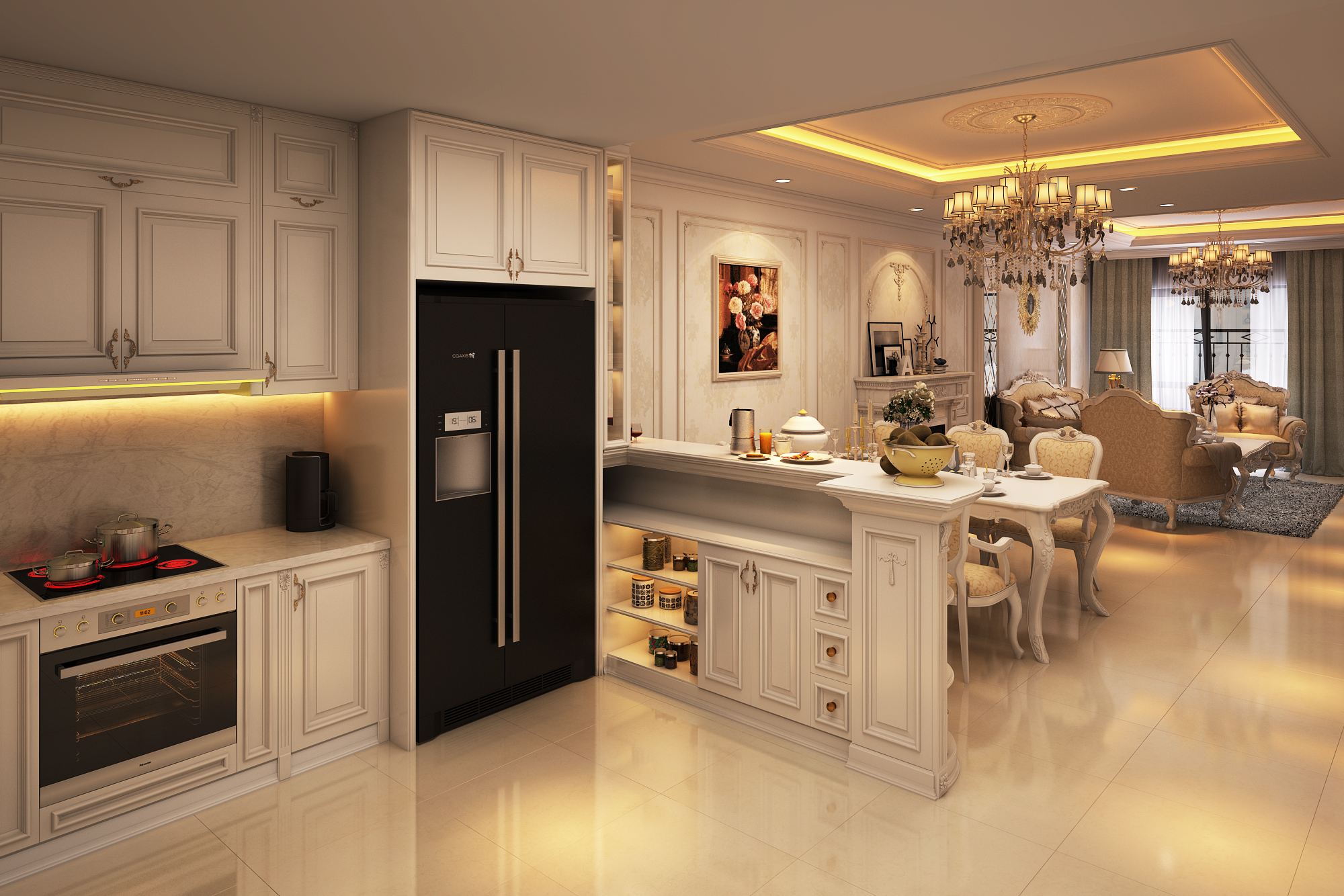 phòng bếp phong cách tân cổ điển
