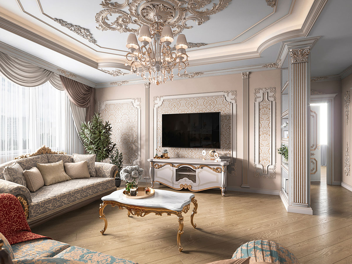 phòng khách đẹp phong cách cổ điển
