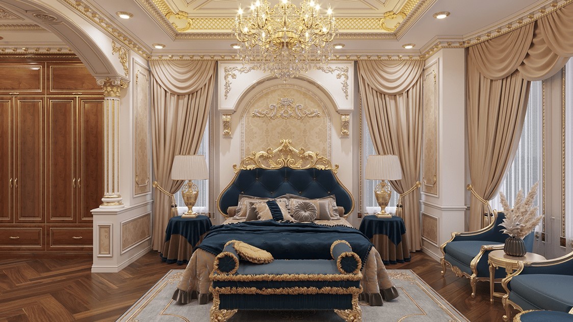 phòng ngủ biệt thự cổ điển châu âu