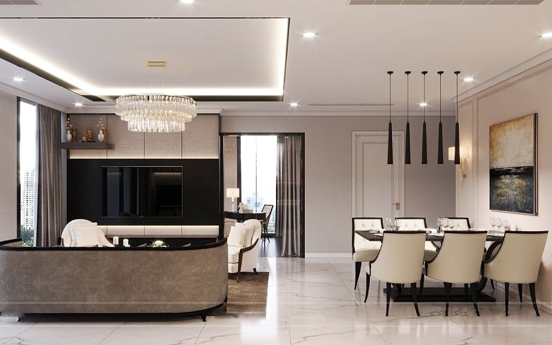 Mẫu nhà cấp 4 phòng khách liền bếp sang trọng