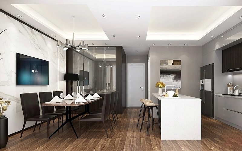 Mẫu nhà cấp 4 phòng khách liền bếp theo xu hướng Tây Âu