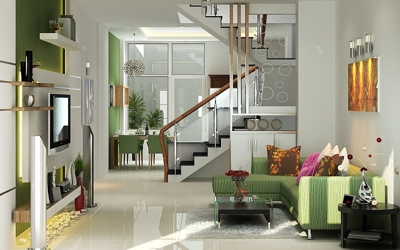 Mẫu nhà cấp 4 phòng khách liền bếp phong cách Retro