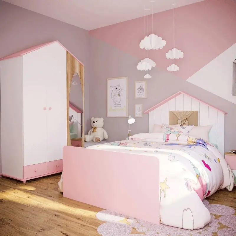 Phòng ngủ bé gái màu hồng mộng mơ 