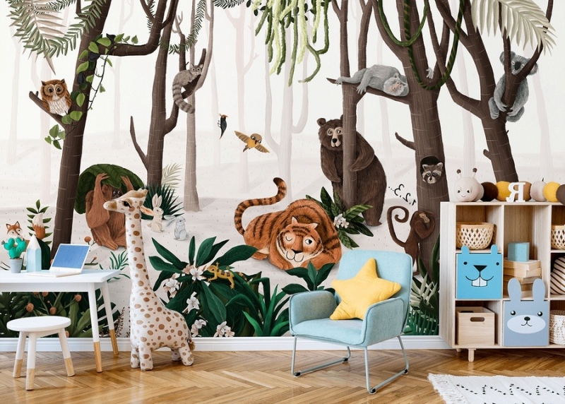 Phòng ngủ bé gái chủ đề rừng xanh