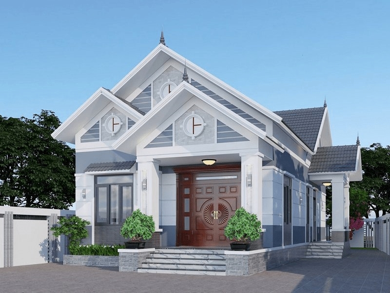 Mặt tiền nhà cấp 4 đẹp, hiện đại với mái thái