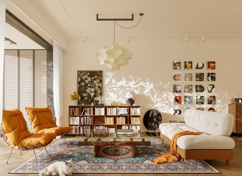 Phòng khách phong cách Retro