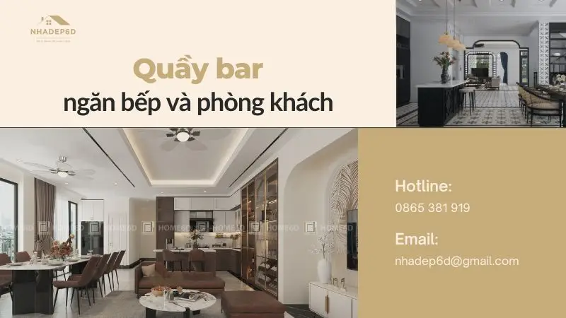 Kết nối không gian với chiếc quầy bar ngăn bếp và phòng khách.