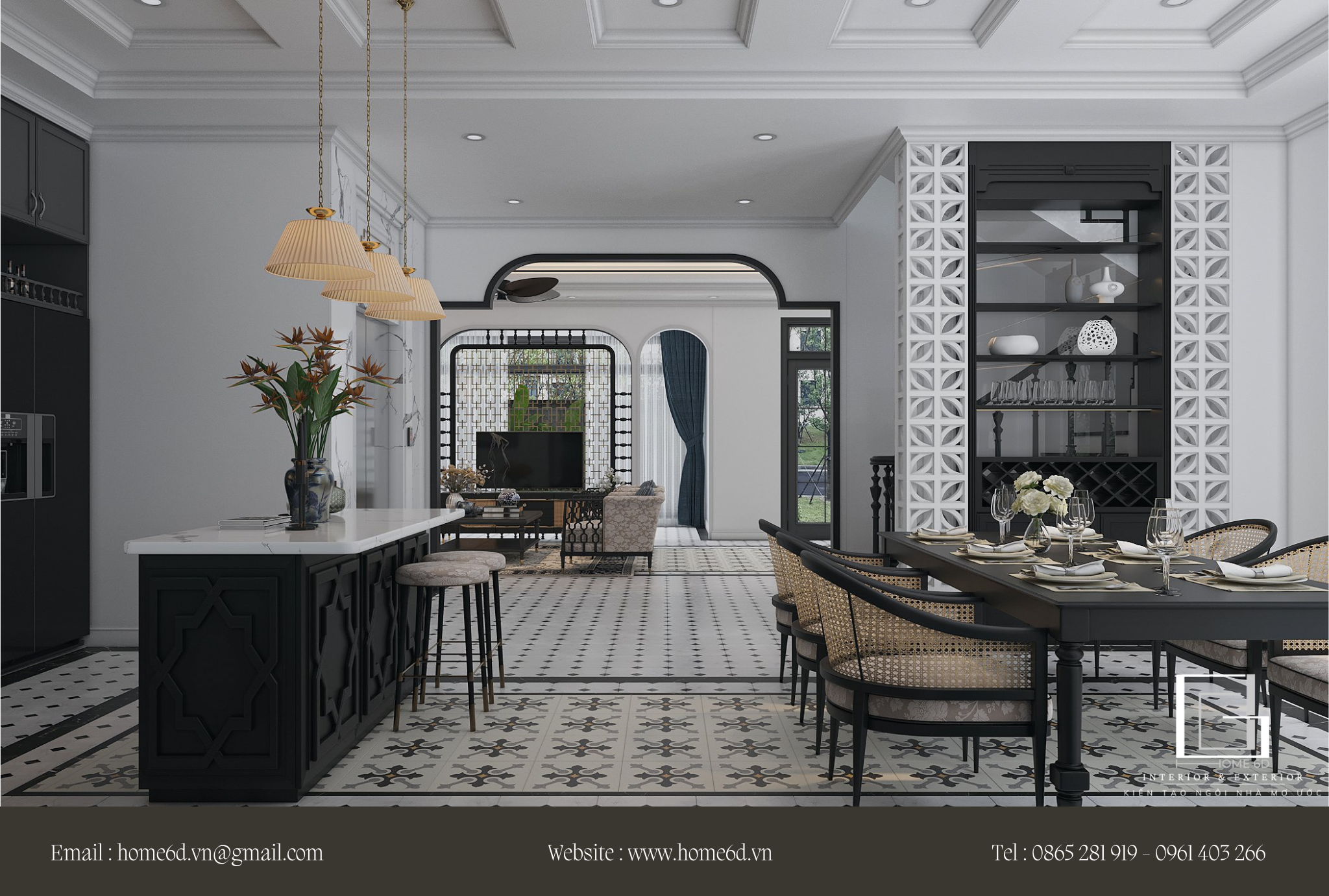 Quầy bar ngăn bếp và phòng khách