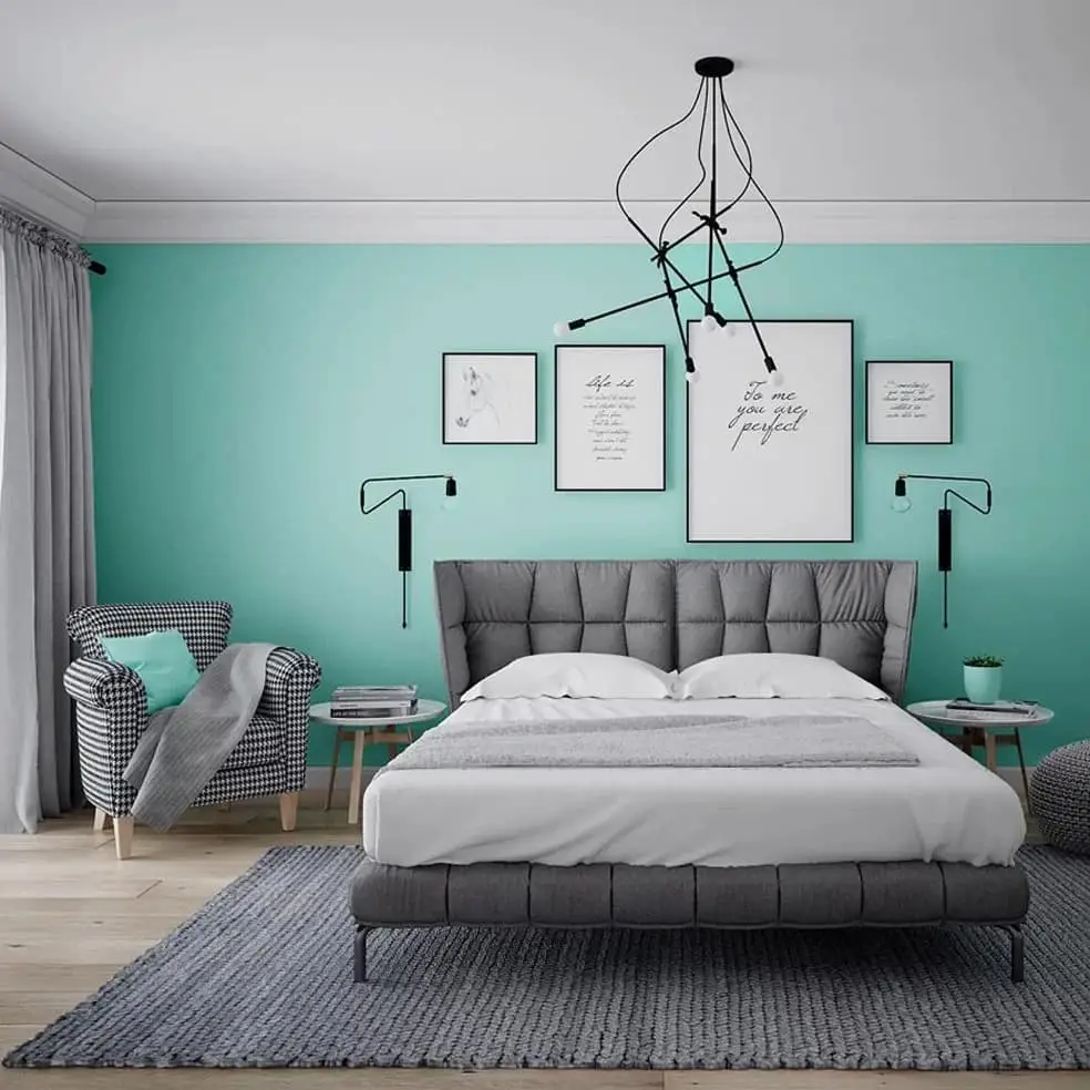 Tham khảo màu sơn phòng ngủ đẹp màu xanh mint trẻ trung 