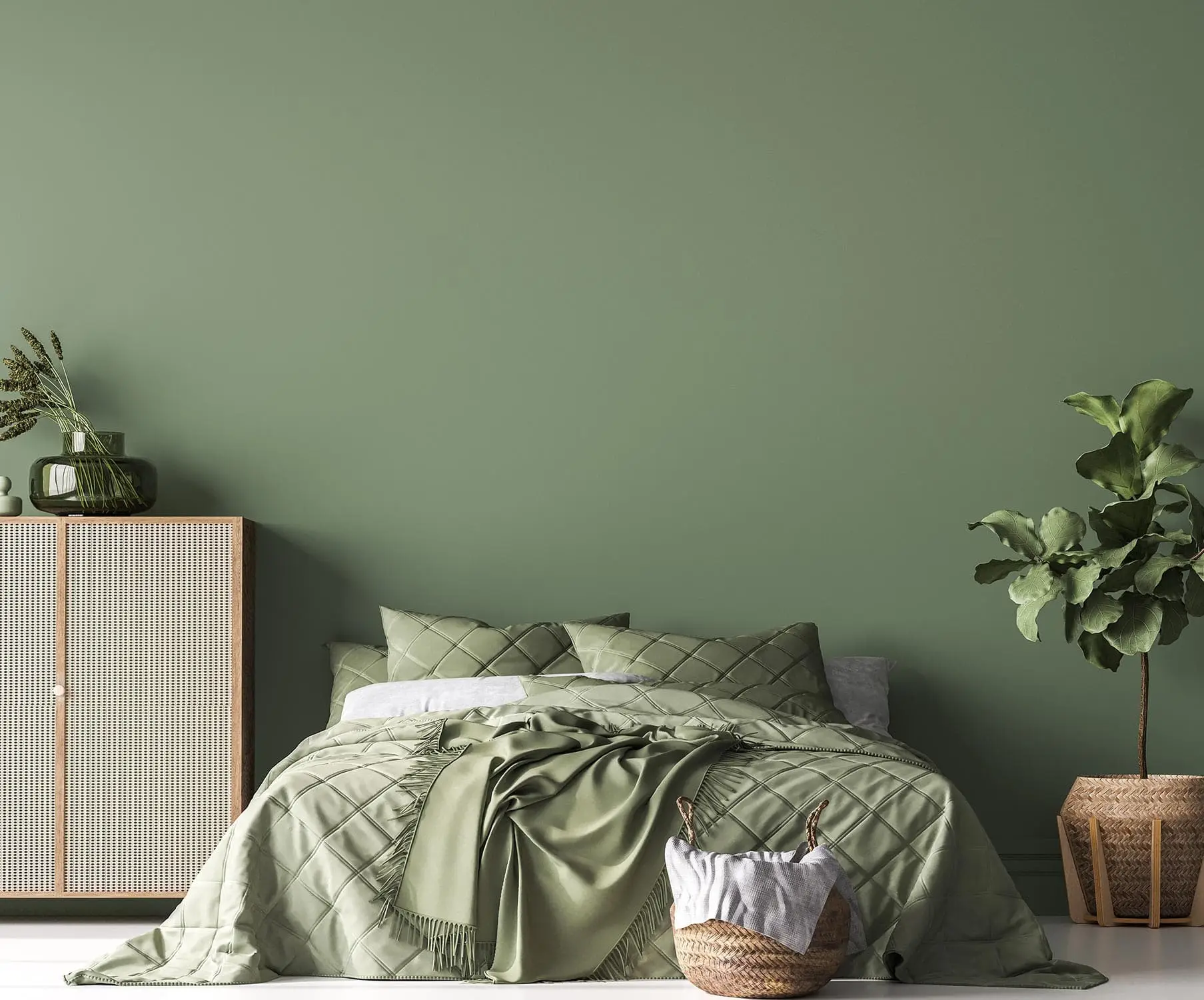 Chiêm ngưỡng màu sơn phòng ngủ xanh rêu sang trọng 