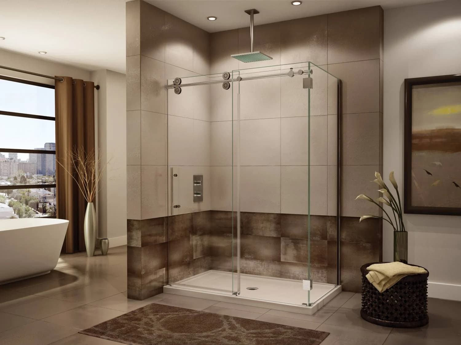 Mẫu phòng tắm kính thiết kế cửa trượt thông minh