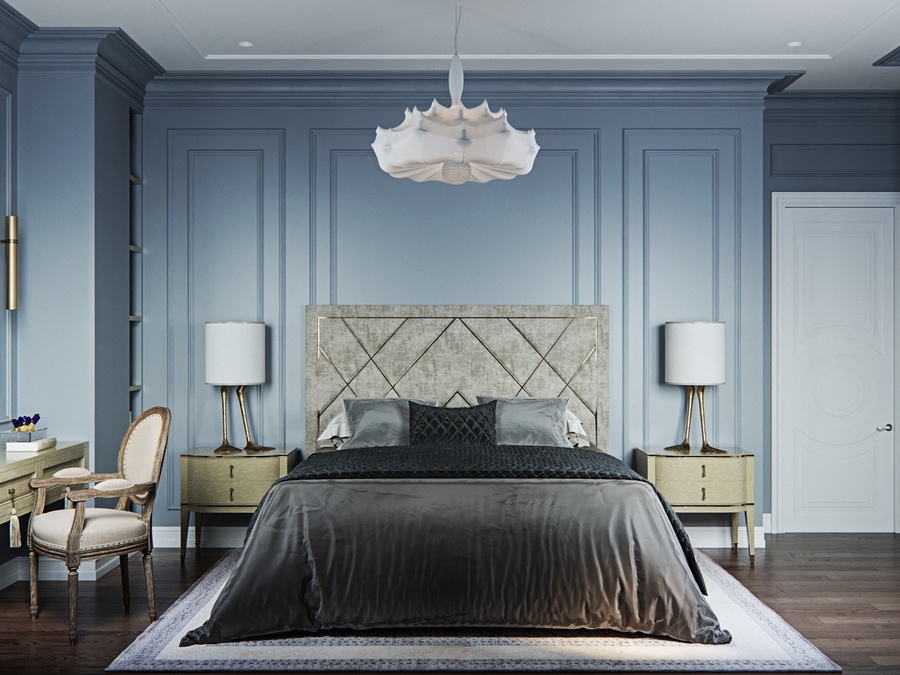 phòng ngủ màu xanh lam