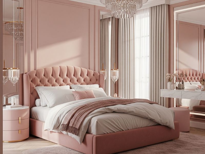 phòng ngủ màu hồng pastel