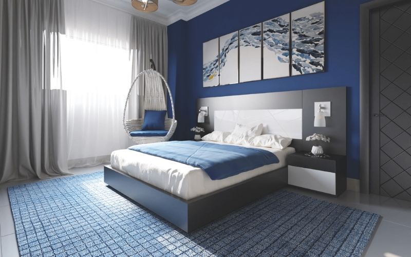 phòng ngủ màu xanh lam