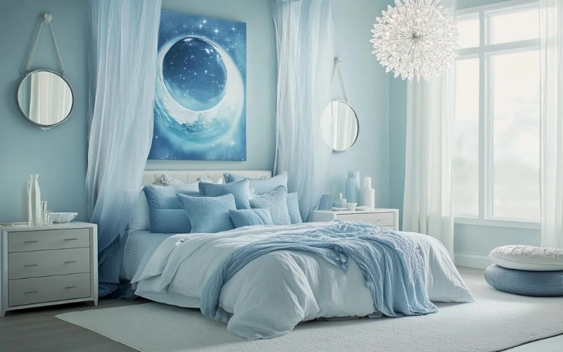 phòng ngủ màu xanh lam