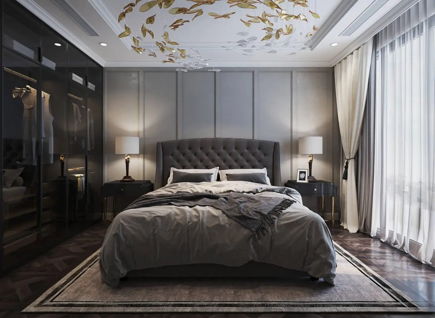 sơn phòng ngủ màu xám trắng