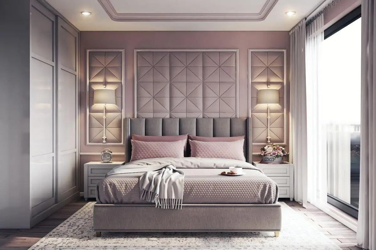 phòng ngủ màu hồng pastel